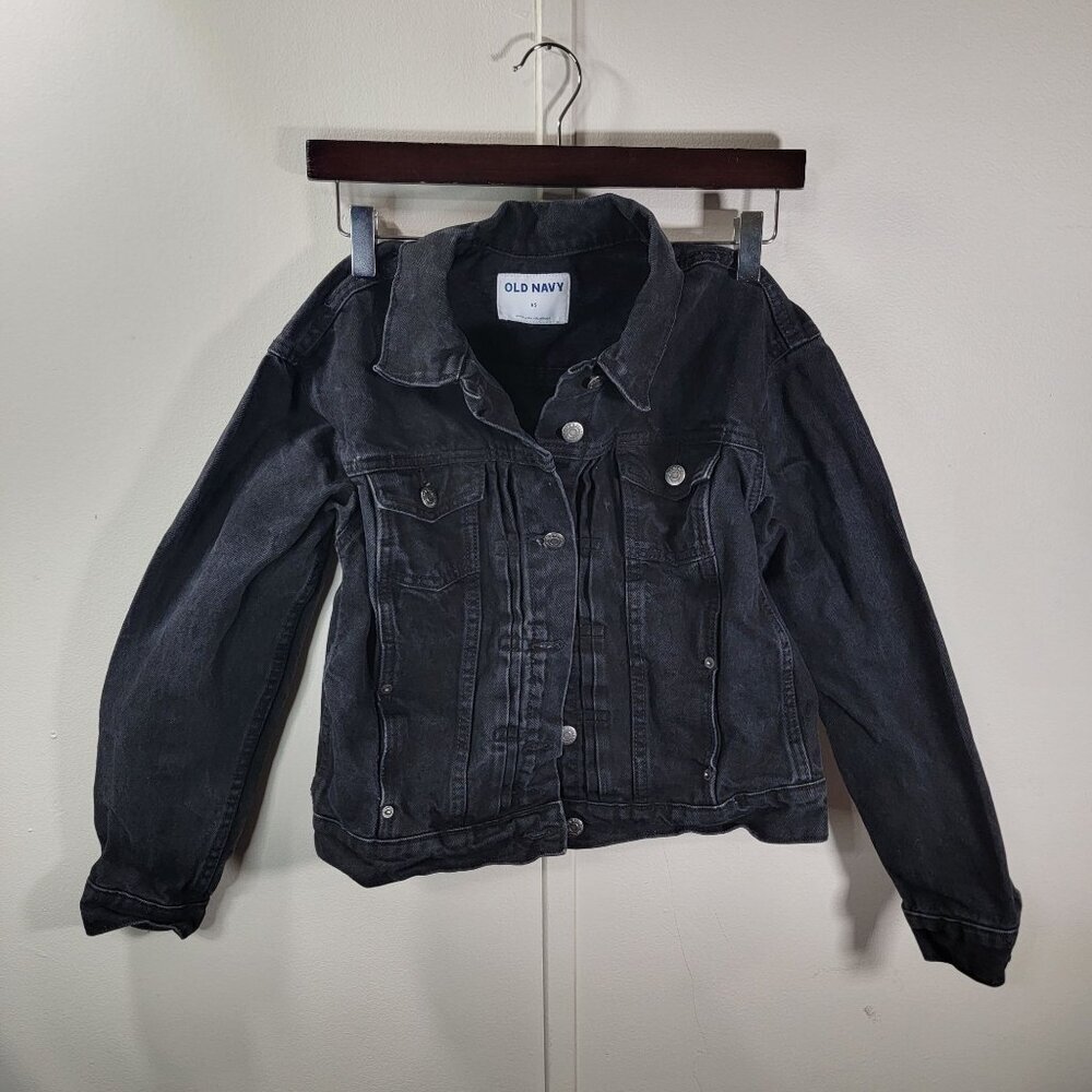 Old Navy Womens XS Black Denim Jacket Button-Up Fitted Casual Outerwear Staple